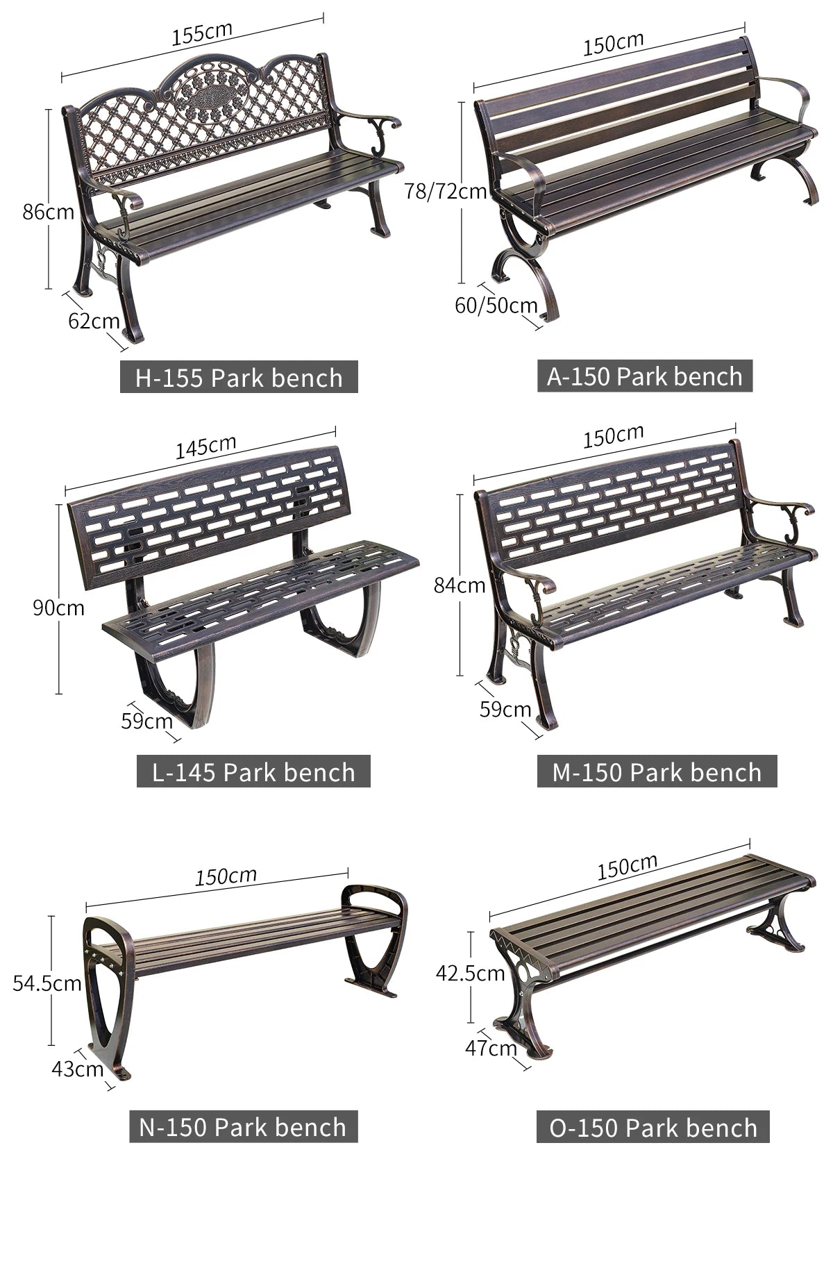 2025 New outdoor metal Bench with backrest garden long chair outdoor bench cast aluminum leisure Patio benches