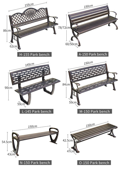 2025 New outdoor metal Bench with backrest garden long chair outdoor bench cast aluminum leisure Patio benches