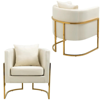 Velvet Modern Accent Chair, Upholstered Barrel Armchair Mid Century with Pillow for Living Room, Comfy Single, Customized