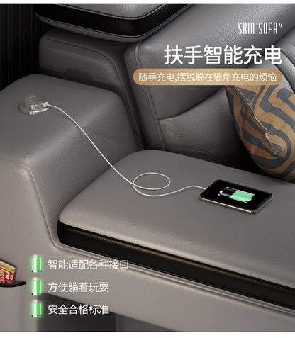 Genuine Leather Sofa Cowhide Modern Wireless Charging Smart Audio Sofa Living Room Corner Combination Divano Home Furniture