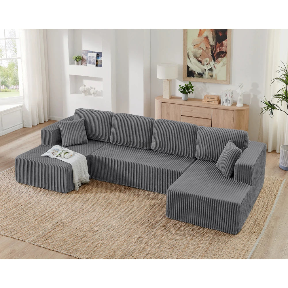U-shaped modular sectional sofa, compressed sectional sofa, modern minimalist style corduroy sofa, living room sofa