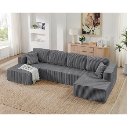 U-shaped modular sectional sofa, compressed sectional sofa, modern minimalist style corduroy sofa, living room sofa