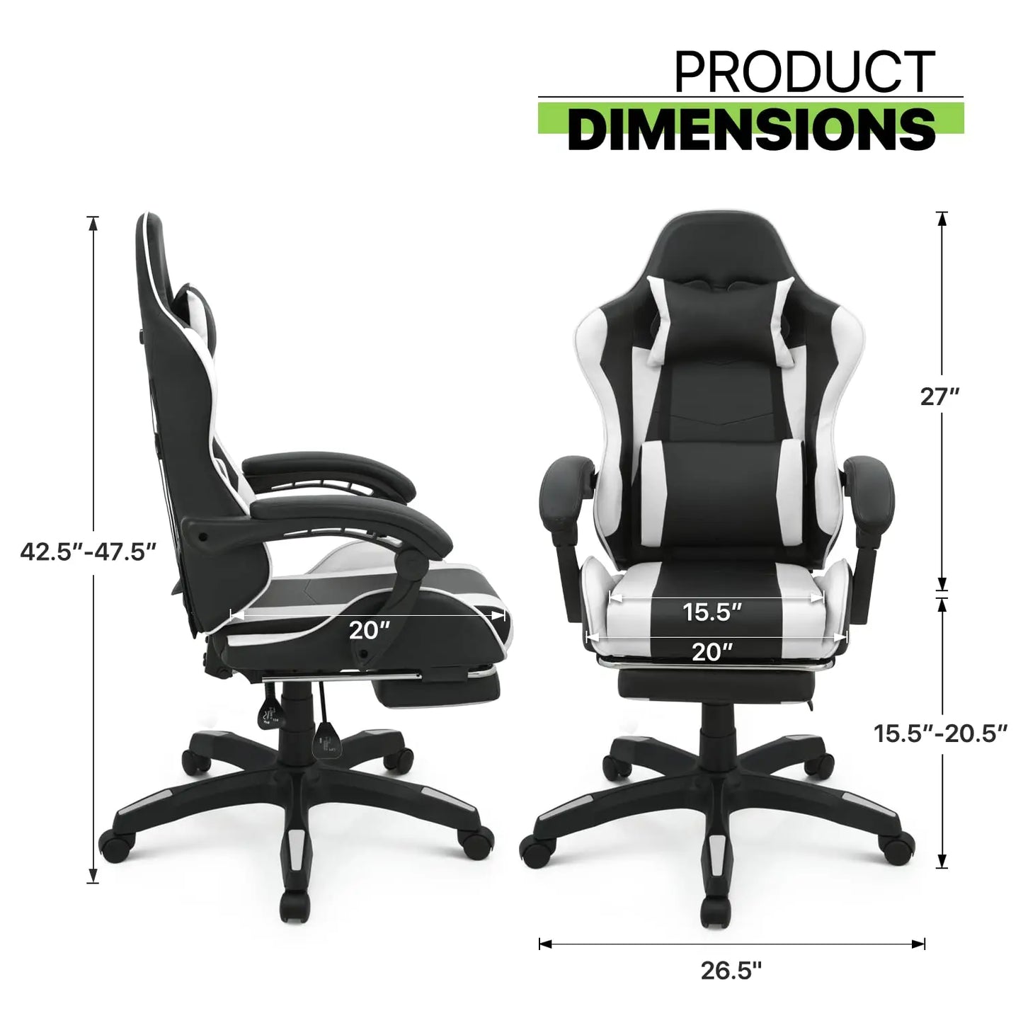 Video Game Desk Chair - Ergonomic Computer with Footrest and Comfy Lumbar Support, PU Leather Recliner with 360° Swivel