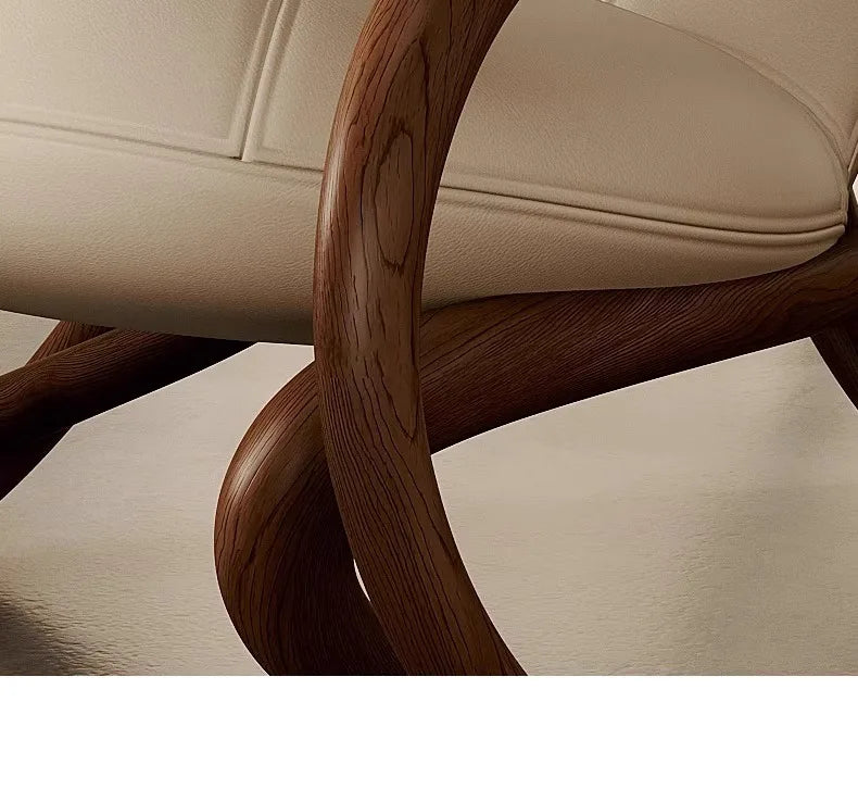 Italian leather sofa, solid wood black walnut balcony, leisure lounge chair, living room rocking chair