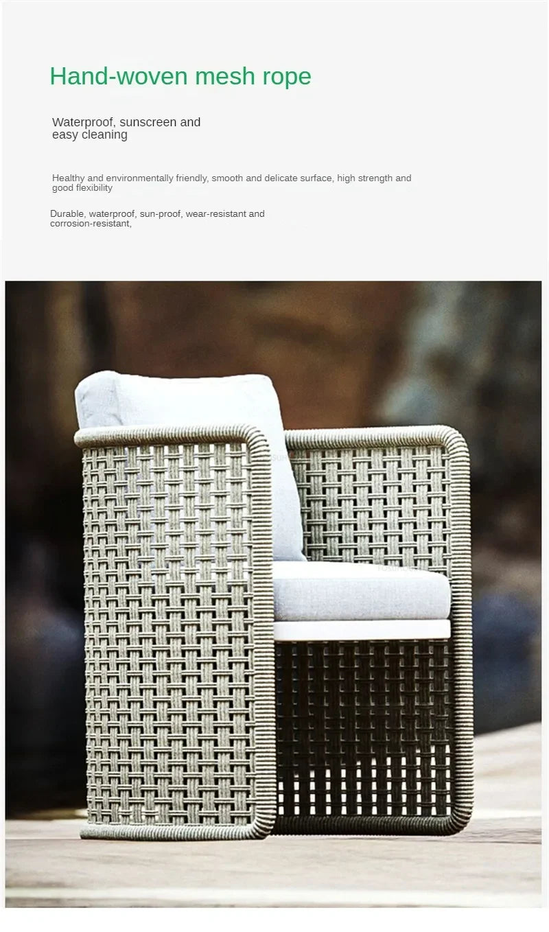 Retro Rattan Outdoor Sofas Luxury Garden Furniture Leisure Home Balcony Patio Set Rainproof and Sunproof Nordic Rope Sofa Chair