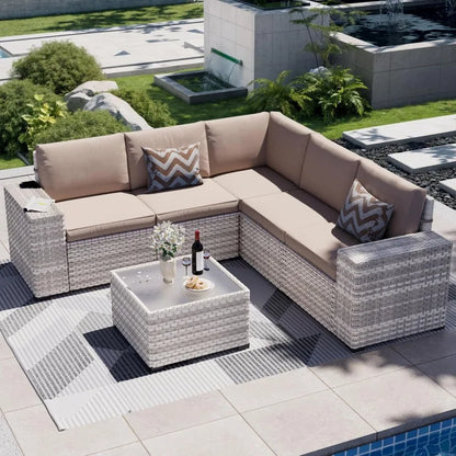 6-Piece Modular Sectional Set - Outdoor Furniture Conversation Sofa for Garden, Balcony, Lawn