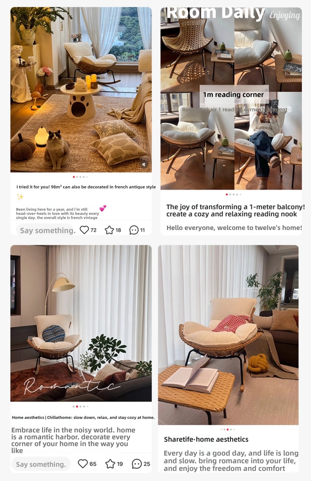 Modern Rocking Lounge Chair for Balcony Woven Rattan Lobster Chair Indoor Swing Seat Comfortable Single Sofa for Living Room