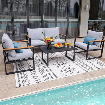 Patio Furniture Set, 4 Pieces Outdoor Patios Furnitures with Table Set, Patios Conversation Sets, Outdoor Patio Furniture Sets