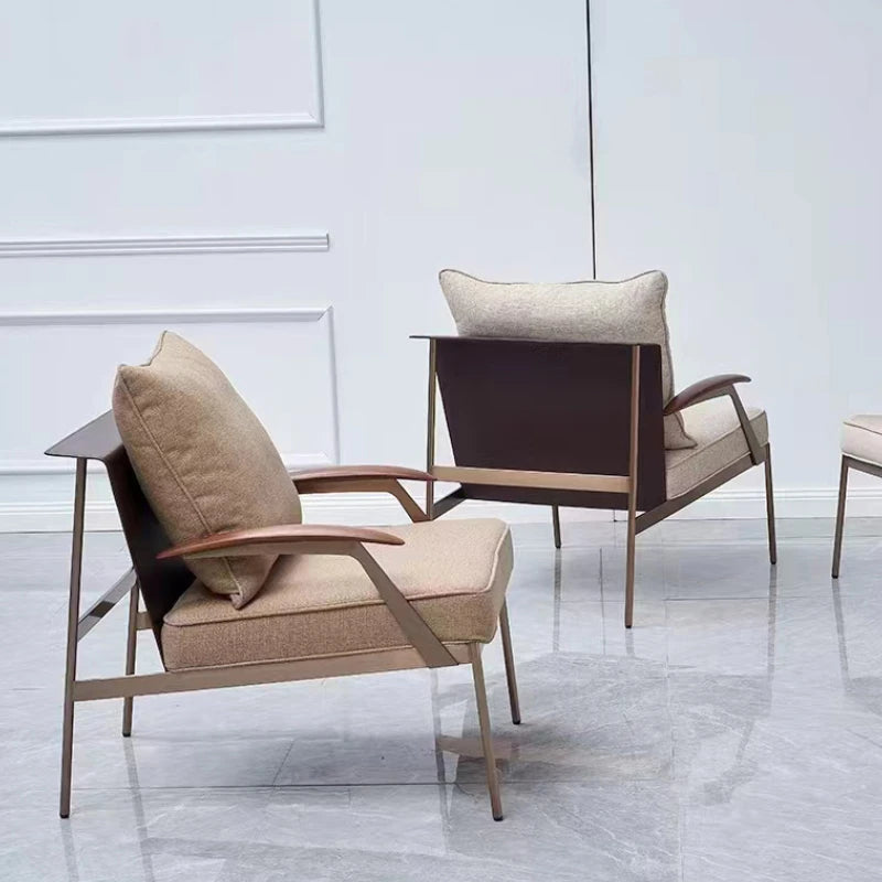 Single Light Luxury Designers Stainless Chair  Minimalist Backrest Armchair Negotiation Living Room Chair Sofa Stool Furniture