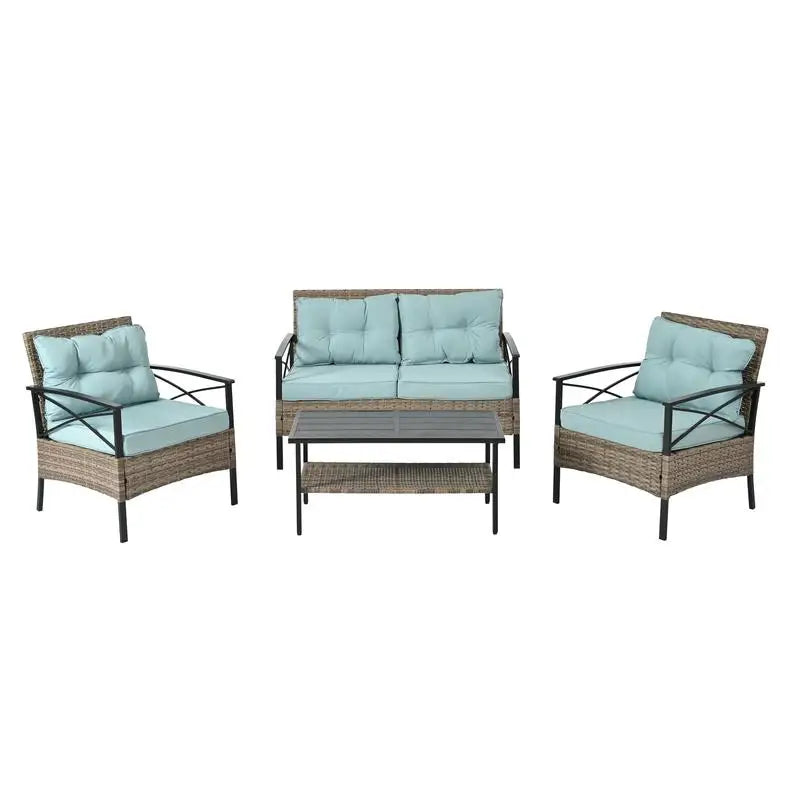 4-Piece Outdoor Wicker Furniture Set with Metal Table - Stylish Patio Seating for Relaxation and Entertainment