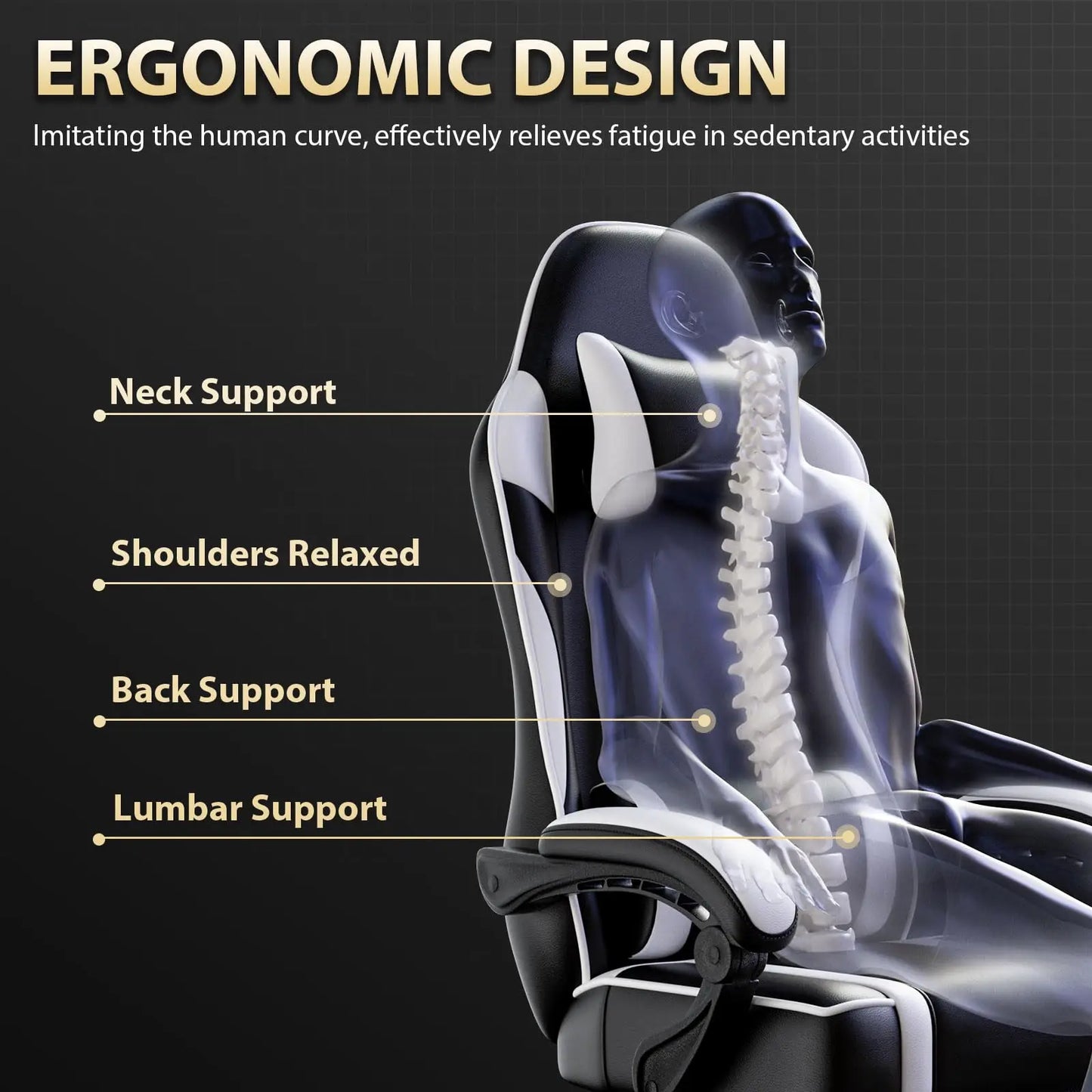 Video Game Desk Chair - Ergonomic Computer with Footrest and Comfy Lumbar Support, PU Leather Recliner with 360° Swivel