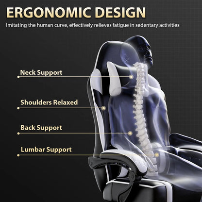 Video Game Desk Chair - Ergonomic Computer with Footrest and Comfy Lumbar Support, PU Leather Recliner with 360° Swivel