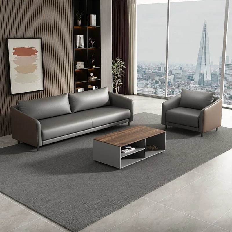 Office Sofa Modern Meeting Guests Business Reception Negotiation Leisure Area Modern Leather Sofa Coffee Table Combination Set