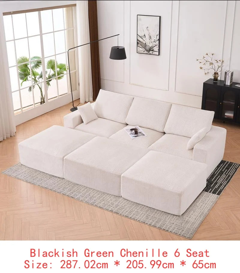 Modular U-Shaped Boneless Sectional Sofa for Living Room - 113" Grey Sleeper Couch with Chaise, No Assembly Required, Corduroy