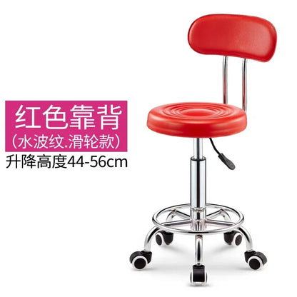Black PU Leather Rolling Stool Round Swivel Stool with Wheels Height-Adjustable Seat for Salon Tattoo or Office Use