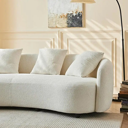 Mid-Century Modern Curved Velvet Sofa, 101" Half Moon Couch with 4 Throw Pillows for Cozy Living Room