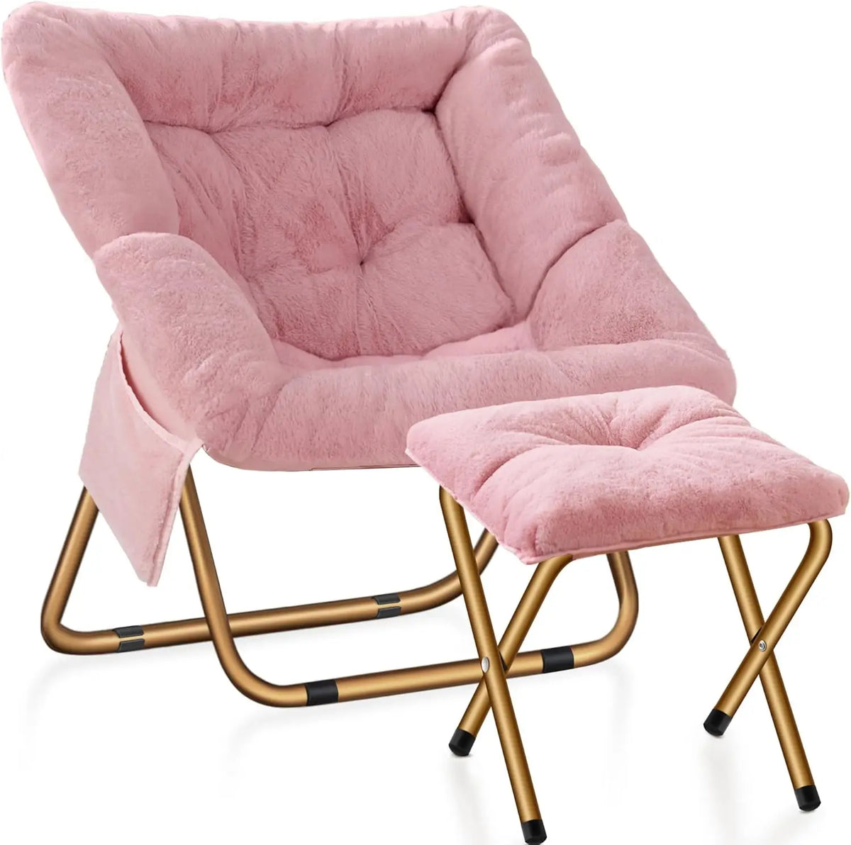 Comfy Saucer Chair, Foldable Living Room Chairs, Soft Faux Fur Lounge Chair For Bedroom, Reading Chairs For Adults