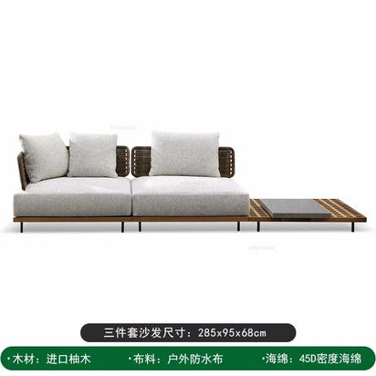 Nordic Solid Wood Sofa Chair Leisure Patio Living Room Furniture Villa Luxury Sofa Combination Garden Furniture Sets Rattan