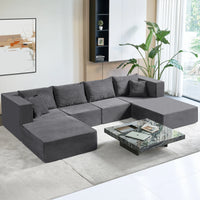 Modular Sectional Sofa Couches Corduroy Sleeper Deep Seat Sofa Bed, 6 Piece