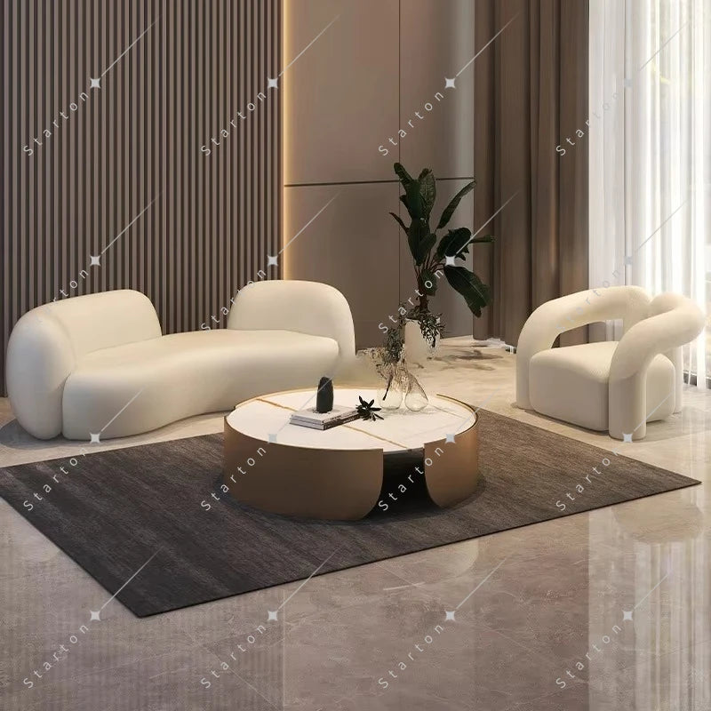 New Design Nordic Living Room Furniture Cloth Sofa Modern Fabric Office Hair Salon Frame Waiting Sectional Cashmere Sofa Set
