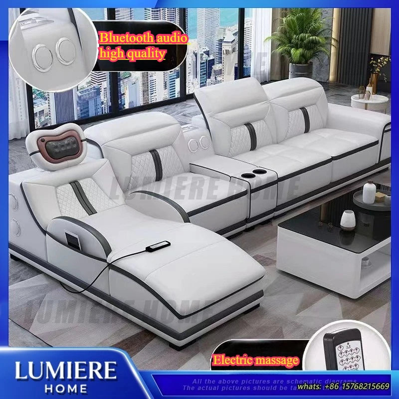 Electric Recliner Sofa with Massage Function Modern Minimalist Sectional Sofa for Large Living Room Smart Multi Functional Couch
