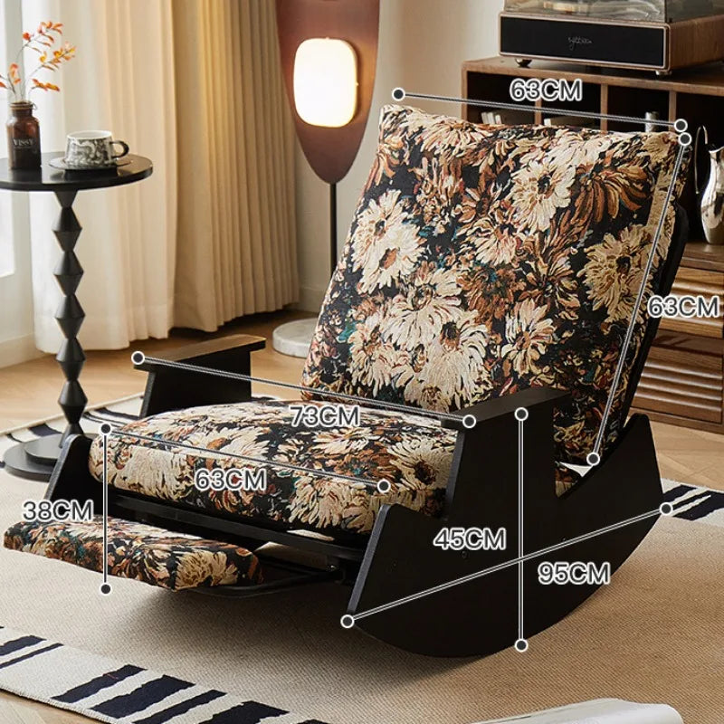 Solid Wood Rocking Chair Living Room Chaise Lounge Nordic Luxury Retro Balcony Single Lazy Sofa Chair Creative Home Decoration