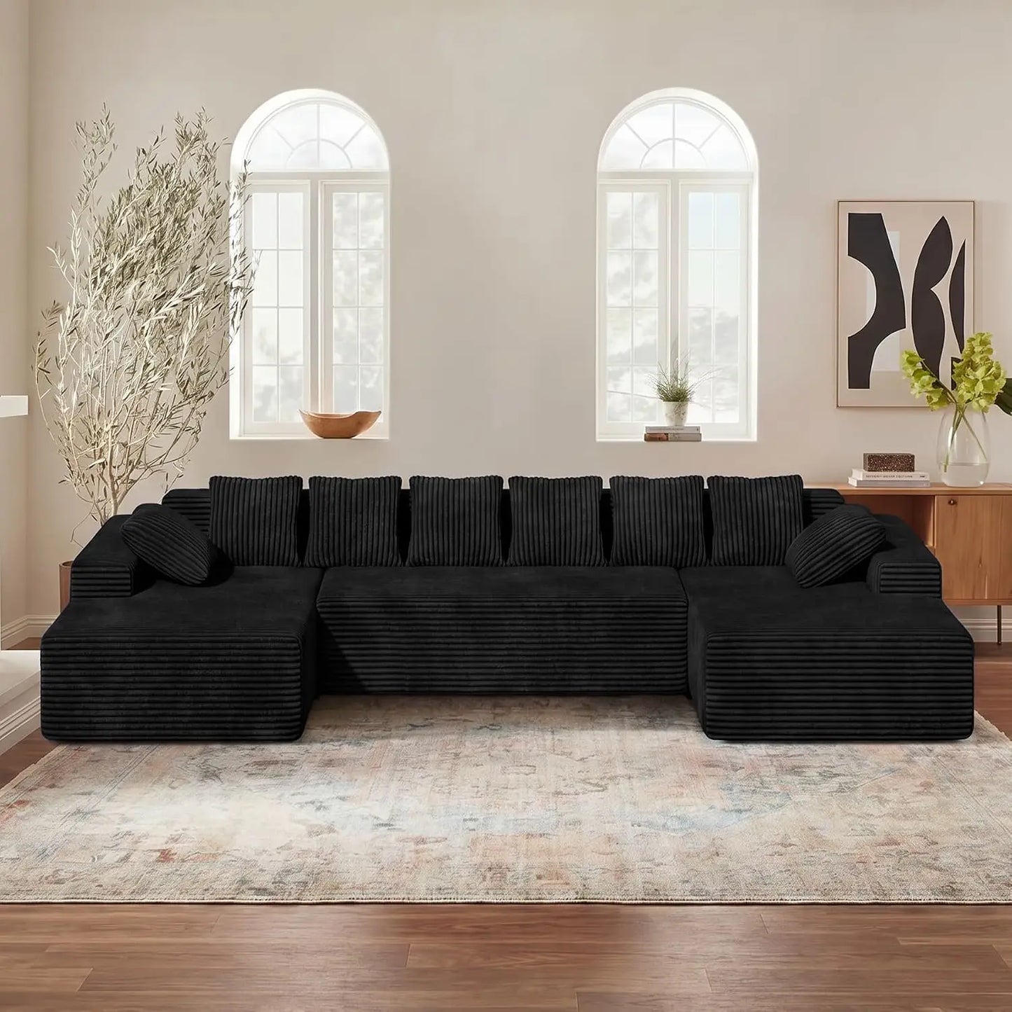 131'' Oversized Boneless Cloud Couches with Chaise, Deep Seat U Shaped Modular Sectional Sofa for Living Room 1PCS,, Customized