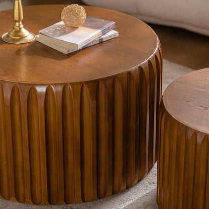 Set of 2 Fluted Round Nesting Coffee Tables (26.77/19.69), Solid Wood & MDF, Mid-Century Modern Living Room/Apartment

Wait, let