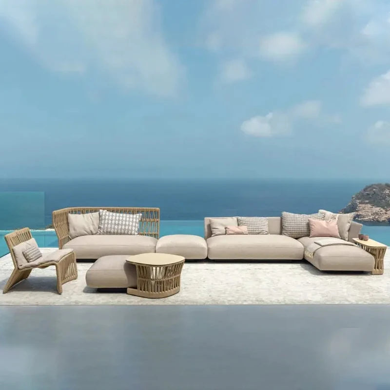 Outdoor Suit High Quality Royal Hotel Furniture Waterproof Patio Garden Couch Rope Sofa Outdoor Furniture Set