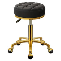Rolling Stool Gold Vanity Stool with Wheels, Pedicure Massage Roller Stools, PU Leather Round Swivel Salon Spa Chair, Titanium