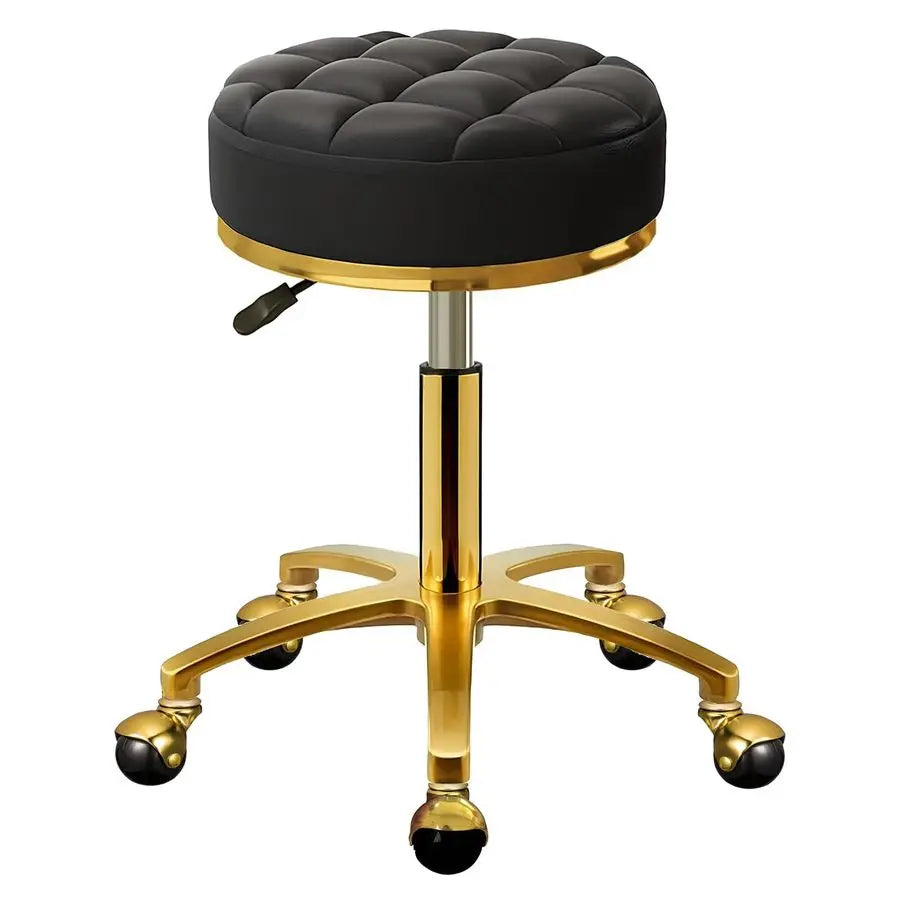 Rolling Stool Gold Vanity Stool with Wheels, Pedicure Massage Roller Stools, PU Leather Round Swivel Salon Spa Chair, Titanium
