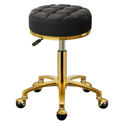 Rolling Stool Gold Vanity Stool with Wheels, Pedicure Massage Roller Stools, PU Leather Round Swivel Salon Spa Chair, Titanium