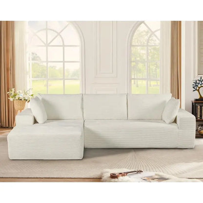 Convertible Sectional Sofa in Soft Corduroy, Modern Cozy Couch with Full Foam Cushioning, Comfortable Sleeper Sectional for