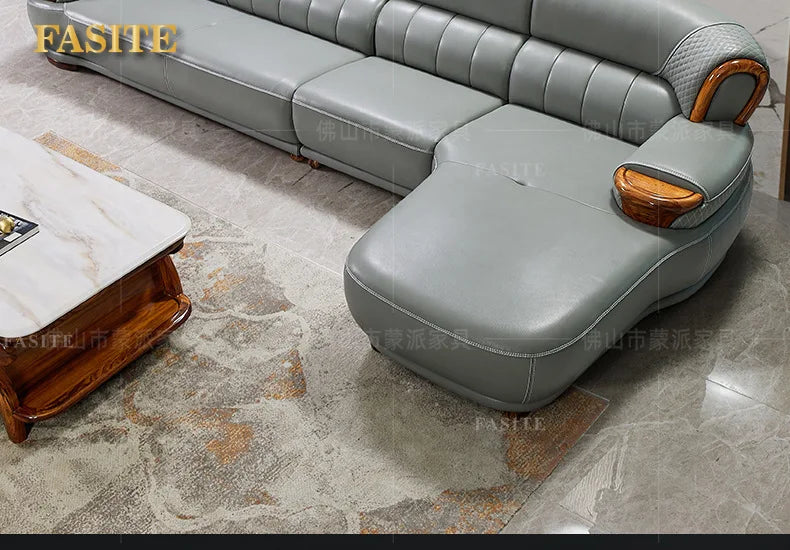 New Chinese black gold wood leather sofa high-end luxury villa living room simple concubine corner household solid wood