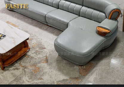 New Chinese black gold wood leather sofa high-end luxury villa living room simple concubine corner household solid wood