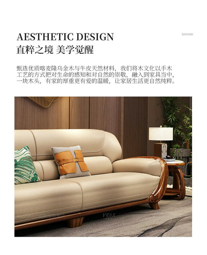 A71Chinese ebony leather sofa modern simple solid wood villa living room leather sofa