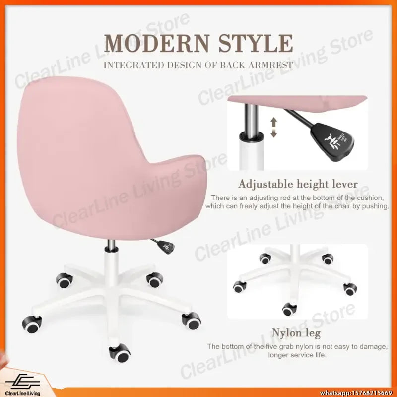 Mid Back Velvet Office Chair with Swivel Base Rolling Casters Adjustable Height Ergonomic Design for Computer Desk Bedroom