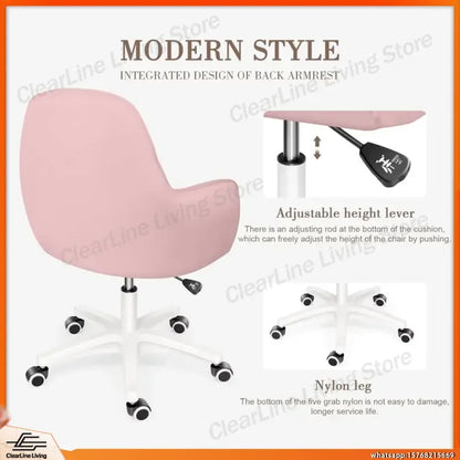 Mid Back Velvet Office Chair with Swivel Base Rolling Casters Adjustable Height Ergonomic Design for Computer Desk Bedroom