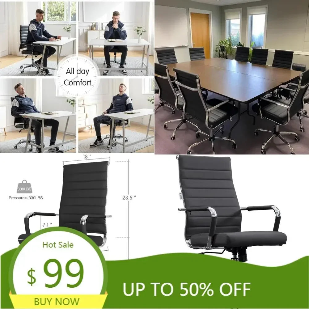 "contemporary ribbed home office chair, sleek leather meeting room seating, ergonomic desk chair for comfort, high-back executiv