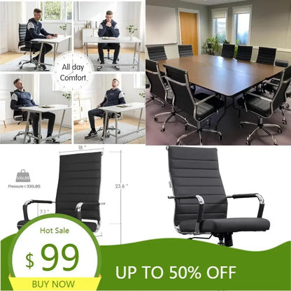 "contemporary ribbed home office chair, sleek leather meeting room seating, ergonomic desk chair for comfort, high-back executiv
