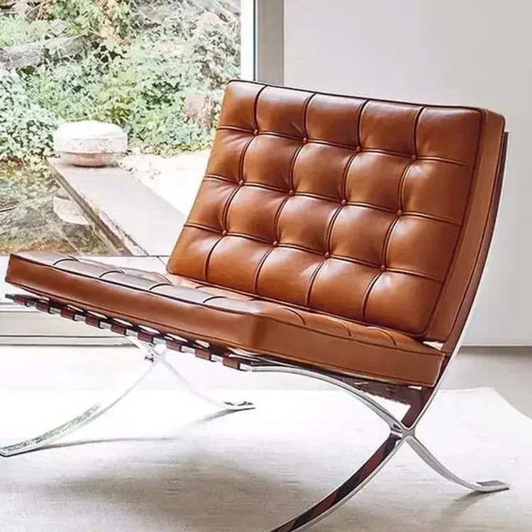 Soft Outdoor Minimalist Leather Apartment Living Room Balcony Lounge Chair Light Luxury Single Barcelona Leisure Sofa Chair