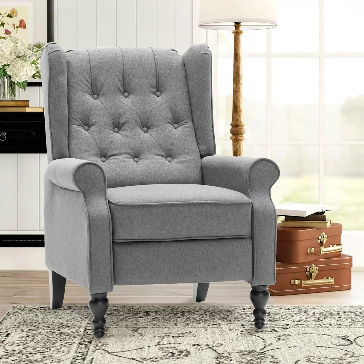 Mid Century Wingback Recliner Chair for Adults, Modern Linen Fabric Push Back Recliner Chairs with Button Tufted, Customized