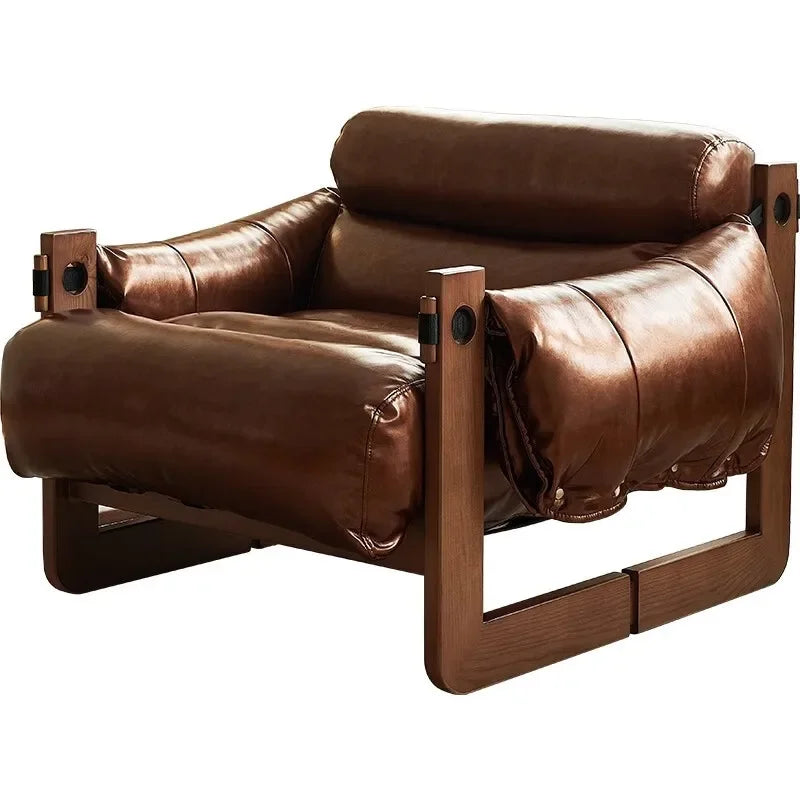 Leisure Chair in Ancient Oil Wax Leather Single Sofa Home Recliner Chairs for Bedroom