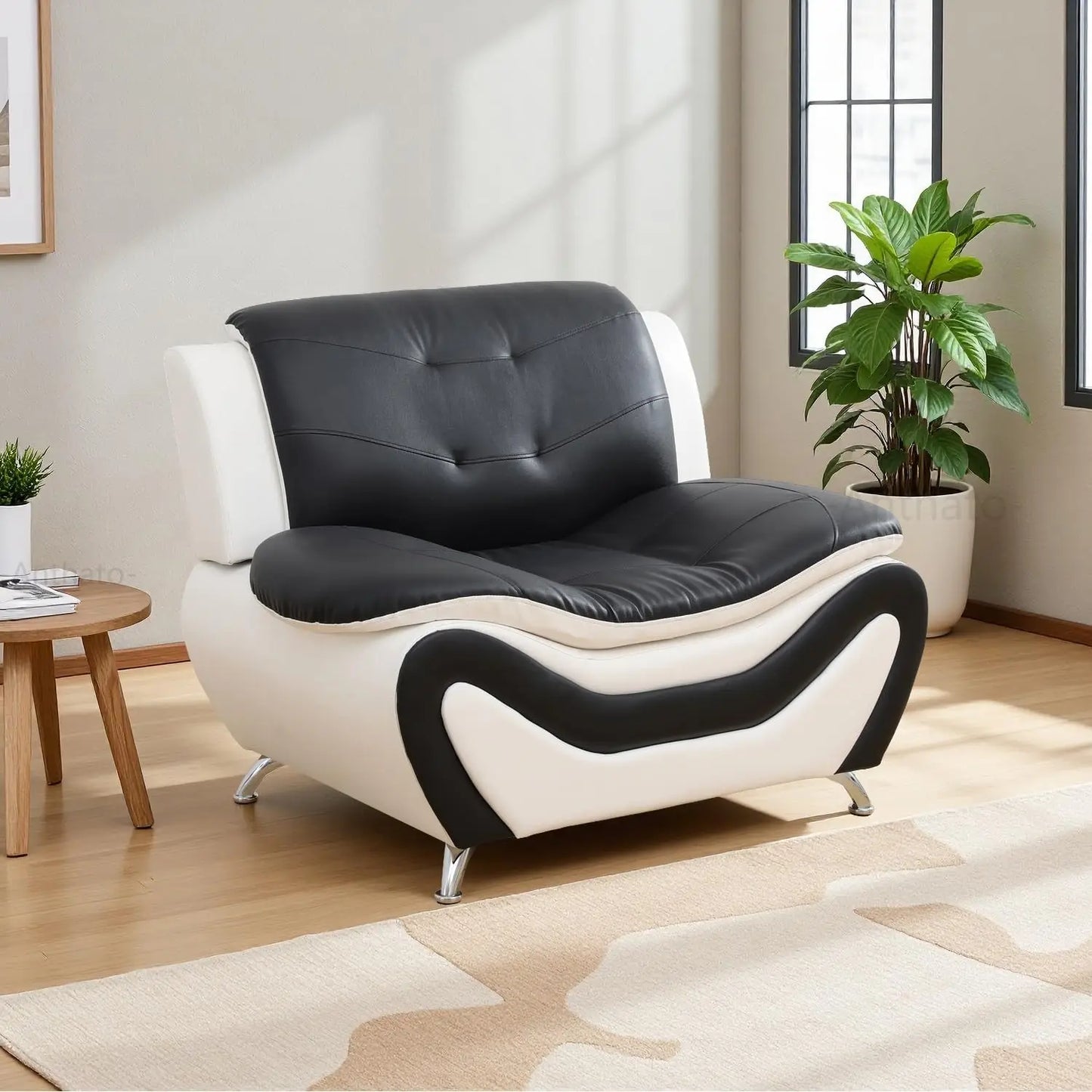 Leather Sectional Sofa Couches, Living Room Furniture Sets, 3 Pieces Modern Couch Set, Faux Leather Sofa Loveseat Chair Set with