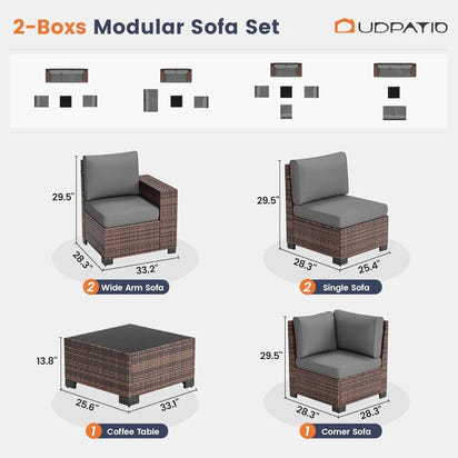 8 Inch Armrest Outdoor Sectional Sofa, 6 Piece Wicker Outdoor Furniture Conversation Sets with Waterproof Cover