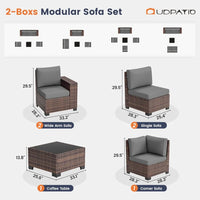 8 Inch Armrest Outdoor Sectional Sofa, 6 Piece Wicker Outdoor Furniture Conversation Sets with Waterproof Cover