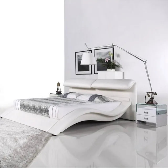 Bedroom furniture leather bed with blue led lights and music therapy bed A021