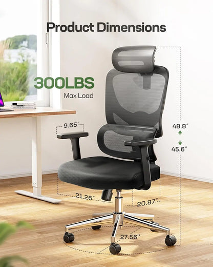 Ergonomic Office Gaming Chair with Adjustable Lumbar Support, Breathable Mesh Seat & Rocking Function - Black