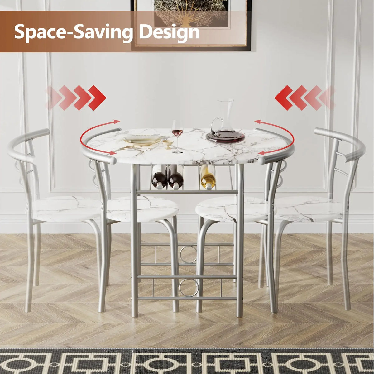 Vineego 3-Piece Small Kitchen Dining Set for 2 Black Wooden Table And Chairs Space Saving Breakfast Set