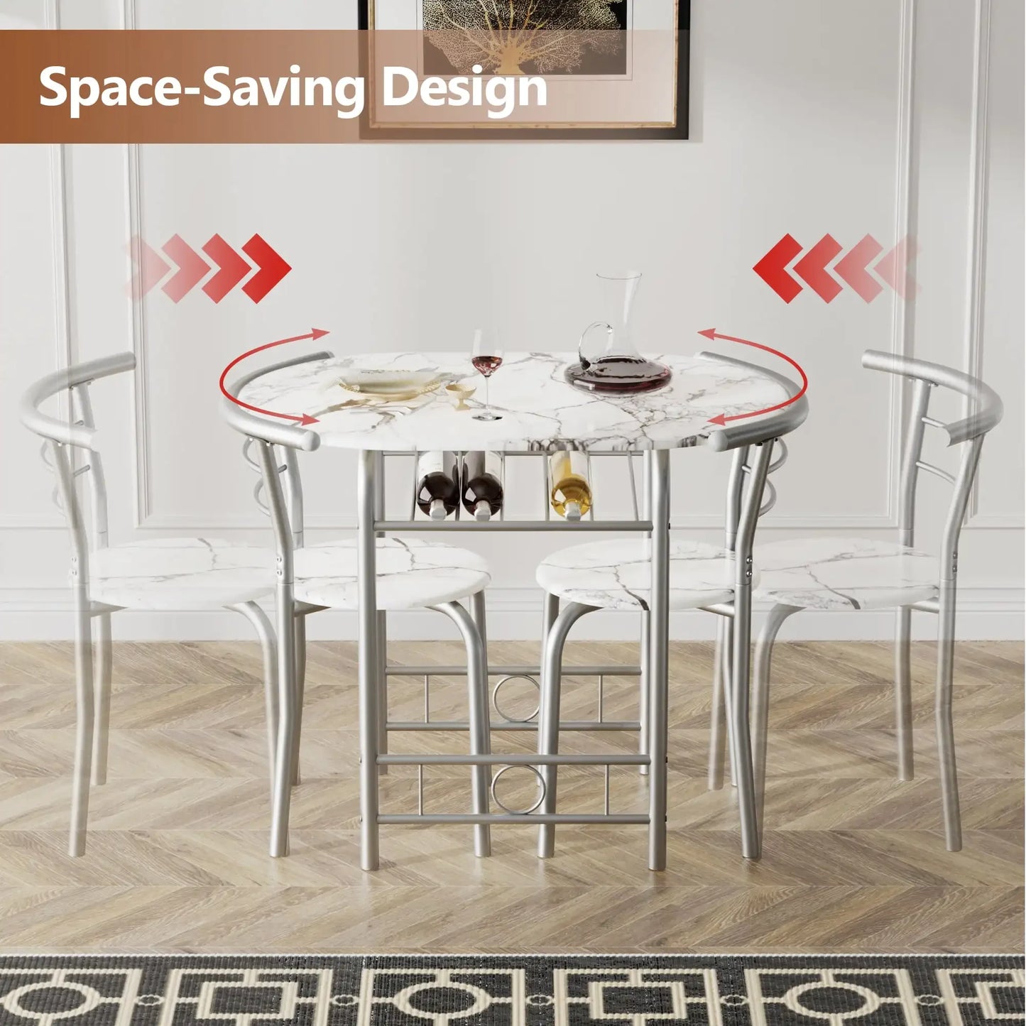 Vineego 3-Piece Small Kitchen Dining Set for 2 Black Wooden Table And Chairs Space Saving Breakfast Set